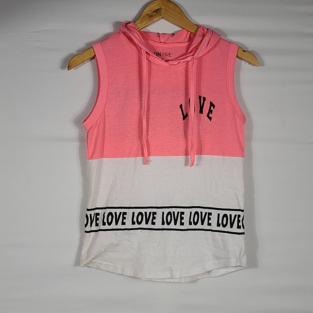 Women's On Fire Pink Love Sleeveless Hoodie Top Size Small - Picture 4 of 12